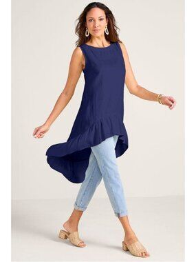 Linen Tunic Tiered High Low Boho Fairy Whimsy Linen Swishy Gauzey Coastal Lg